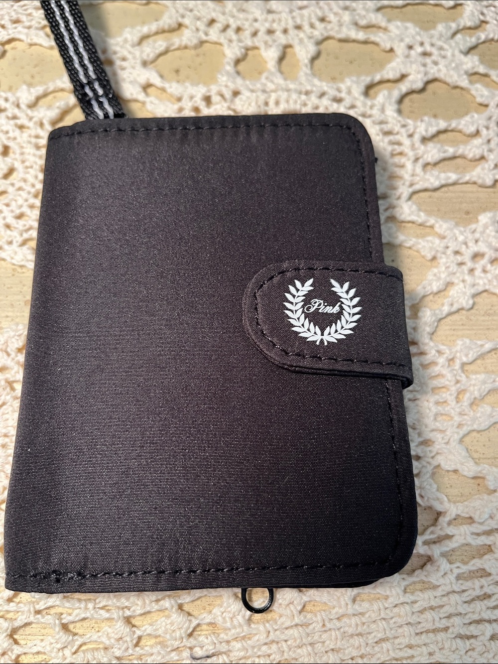 PINK Compact Black Bi Fold Wallet Card Holder ID case